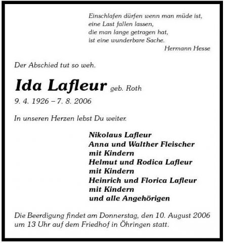 Roth Ida 1926-2006 Todesanzeige